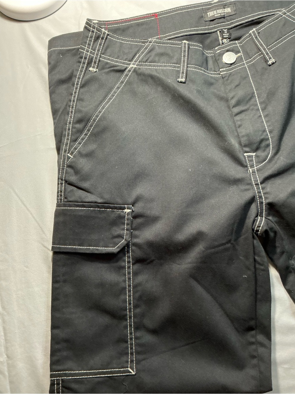 True Religion Men’s Black Slim Straight Jeans with White Contrast Stitching - Picture 9 of 15
